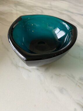 Nuutajarvi Notsjo Turquoise Glass 'Häränsilmä' Bowl by Kaj Franck